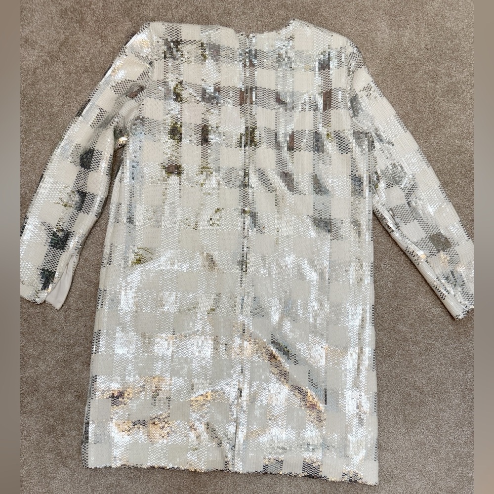 CAROLINA HERRERA Sequin Gingham Check Minidress w Long Sleeves - size 12 - NWT - Picture 13 of 15